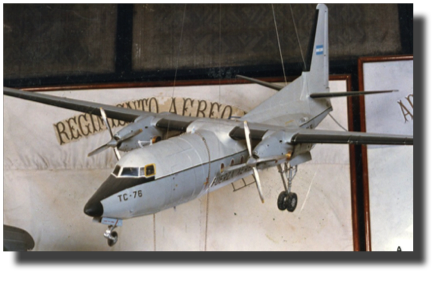 Fokker F-27. Scratch built in metal by Guillermo Rojas Bazán. Approx. 1:32 scale. Electric system for propellers and lights.